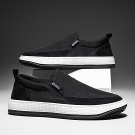 Men's Slip-On Loafers - Lightweight PU Casual Shoes with Breathable Fabric Lining, Minimalist Round Toe Design for All-Season Comfort - Indoor/Outdoor & Streetwear Essentials, Comfy Shoes, Indoor Footwear, Versatile Footwear, Flexible Footwear