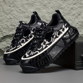 Men's Fashion Sneakers Spring New Thick Sole Casual Sports Shoes, Comfortable Soft Sole, Lace-Up Closure, Solid Color