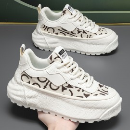 Men's Fashion Sneakers Spring New Thick Sole Casual Sports Shoes, Comfortable Soft Sole, Lace-Up Closure, Solid Color