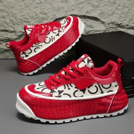 Men's Fashion Sneakers Spring New Thick Sole Casual Sports Shoes, Comfortable Soft Sole, Lace-Up Closure, Solid Color