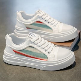 Men'S Breathable Mesh Sneakers - Lightweight Low-Top Casual Shoes with Non-Slip Rubber Sole, White & Green Accents, Lace-Up Design for All-Season Comfort, Perfect for Streetwear & Casual Attire, Allseason Footwear, Modern Sneakers, Fabric Upper Shoes, Men'S Sneaker, Urban Men'S Sneaker, Light Men'S White Sneakers With Stripe, Fashionable Sneakers For Men, Sneaker Brown With Green Stripe, Light Green Running Sneakers, Men Shoe