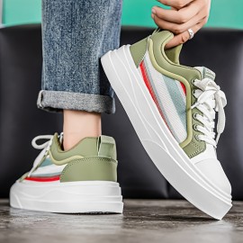 Men'S Breathable Mesh Sneakers - Lightweight Low-Top Casual Shoes with Non-Slip Rubber Sole, White & Green Accents, Lace-Up Design for All-Season Comfort, Perfect for Streetwear & Casual Attire, Allseason Footwear, Modern Sneakers, Fabric Upper Shoes, Men'S Sneaker, Urban Men'S Sneaker, Light Men'S White Sneakers With Stripe, Fashionable Sneakers For Men, Sneaker Brown With Green Stripe, Light Green Running Sneakers, Men Shoe