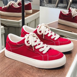 Men'S Summer Casual Sneakers - Breathable, Lightweight Canvas Shoes with Stylish Red & White Design, Lace-Up, Round Toe, Comfortable for School, Work, or Casual Attire, Casual Footwear|Stylish Casual Shoes|Faux Cover Sole