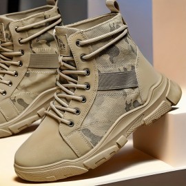 Men's Casual Skate Shoes - Retro Camouflage Print Mid-Top Sneakers with Lace-Up Closure, Breathable Fabric Upper & PVC Sole for All-Season Versatile Wear (Spring Summer Fall), Outdoor Footwear, Durable Footwear Construction