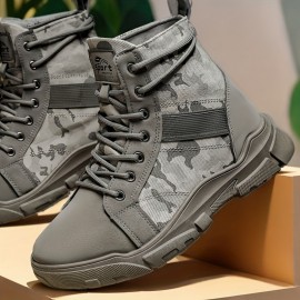Men's Casual Skate Shoes - Retro Camouflage Print Mid-Top Sneakers with Lace-Up Closure, Breathable Fabric Upper & PVC Sole for All-Season Versatile Wear (Spring Summer Fall), Outdoor Footwear, Durable Footwear Construction