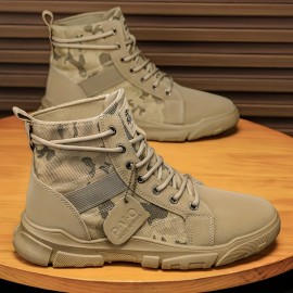 Men's Casual Skate Shoes - Retro Camouflage Print Mid-Top Sneakers with Lace-Up Closure, Breathable Fabric Upper & PVC Sole for All-Season Versatile Wear (Spring Summer Fall), Outdoor Footwear, Durable Footwear Construction