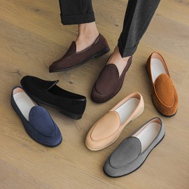 Men's Slip-On Loafers - Slip-On Closure, Soft -like Exterior, Cushioned PU Insole - Available Brown, Navy, Black, Beige, Tan, Grey - Formal & Casual Shoes for Office, Everyday, Semi-Formal Events - Easy-Clean Men's Footwear, Stylish Slipons, Durable Slipon Sole