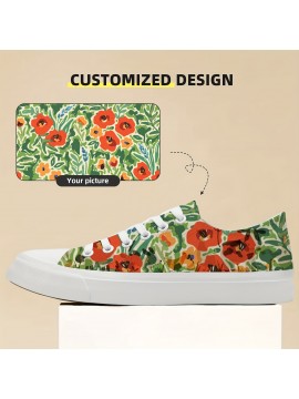Customizable Men'S Low-Top Canvas Sneakers with 3D Photo Printing, Breathable Fabric Upper & Non-Slip Rubber Sole - Personalized Design, All-Season Casual Streetwear Shoes for Daily Wear & Parties, Party Footwear, Durable Footwear