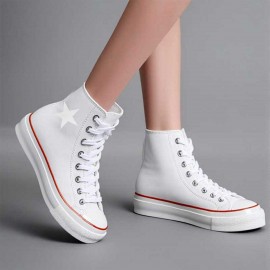 1pc Men's & Women's High-Top Sneakers - Black/White/Star Print (Five-Pointed Star Design) - Lace-Up Round Toe, Breathable Fabric Upper, Cushioned Rubber Sole - All-Season Casual, Gym, Everyday Sneakers - Minimalist Streetwear - Compatible with Men's & Women's (Unisex Fit) - Ideal for Running, Workouts, Formal Events - Versatile Casual Attire - Easy-Clean Design - Available in Black/White/Color Accent Options