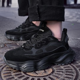 Men'S Breathable Mesh Chunky Sneakers - Stylish Slip-On Sneakers with Thick Rubber Sole, Black, Comfortable for All-Day Wear, Perfect for Outdoor Activities