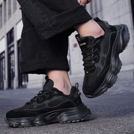 Men'S Breathable Mesh Chunky Sneakers - Stylish Slip-On Sneakers with Thick Rubber Sole, Black, Comfortable for All-Day Wear, Perfect for Outdoor Activities