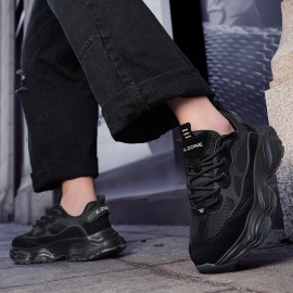 Men'S Breathable Mesh Chunky Sneakers - Stylish Slip-On Sneakers with Thick Rubber Sole, Black, Comfortable for All-Day Wear, Perfect for Outdoor Activities