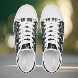 Customizable Black & White Musical Note Canvas Sneakers – Lightweight, Breathable Walking Shoes with Personalized Name Option – Perfect Gift for Music Teachers, Graduates, and Music Lovers, Teacher Appreciation Gift | Artistic Footwear | EVA Cushioned Sole, Fashion Sneakers