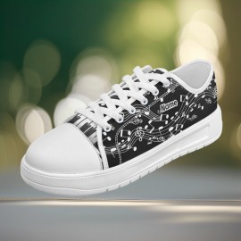 Customizable Black & White Musical Note Canvas Sneakers – Lightweight, Breathable Walking Shoes with Personalized Name Option – Perfect Gift for Music Teachers, Graduates, and Music Lovers, Teacher Appreciation Gift | Artistic Footwear | EVA Cushioned Sole, Fashion Sneakers
