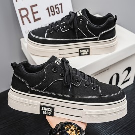 Men's Retro 1996 Letter Print Thick Platform Sneakers - Low-Top Lace-Up Casual Shoes with Breathable Fabric Upper & Durable PU Sole for Casual Attire, Sleek Shoe Design, Comfortable Shoe Fit, Urban Fashion, Vintage Style, Lightweight Construction, Fashion Enthusiasts