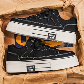 Men's Retro 1996 Letter Print Thick Platform Sneakers - Low-Top Lace-Up Casual Shoes with Breathable Fabric Upper & Durable PU Sole for Casual Attire, Sleek Shoe Design, Comfortable Shoe Fit, Urban Fashion, Vintage Style, Lightweight Construction, Fashion Enthusiasts