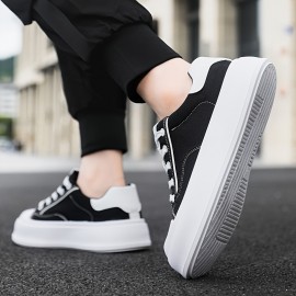 Men's Platform Sneakers - Thick Cushioned Sole Lace-Up Shoes Grey/Black/White/, Breathable Fabric Upper & PU Outsole for Everyday, Office, Formal - Non-Slip Casual Shoes for Men, Everyday Footwear, Modern Footwear, Comfortable Lining, Stylish Footwear, Durable Construction, Office Wear