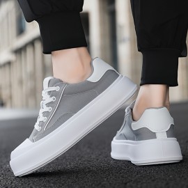 Men's Platform Sneakers - Thick Cushioned Sole Lace-Up Shoes Grey/Black/White/, Breathable Fabric Upper & PU Outsole for Everyday, Office, Formal - Non-Slip Casual Shoes for Men, Everyday Footwear, Modern Footwear, Comfortable Lining, Stylish Footwear, Durable Construction, Office Wear