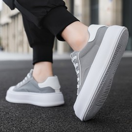 Men's Platform Sneakers - Thick Cushioned Sole Lace-Up Shoes Grey/Black/White/, Breathable Fabric Upper & PU Outsole for Everyday, Office, Formal - Non-Slip Casual Shoes for Men, Everyday Footwear, Modern Footwear, Comfortable Lining, Stylish Footwear, Durable Construction, Office Wear