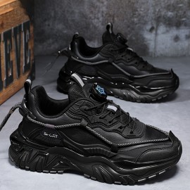 [Preppy Sports Sneakers] Casual Preppy Men's Sports Sneakers | All-Season Lace-Up Shoes with Faux Upper, Fabric Inner & PVC Sole | Round Toe Low Top for Daily Wear