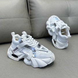 Men'S Stylish Black & White Chunky Platform Sneakers with Lace-Up Closure, Thick Cushioned Sole, and Bold 