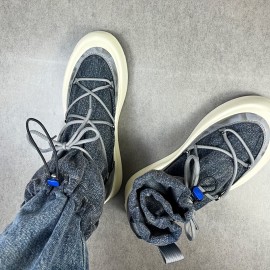 Men'S Trendy Mid-Top Canvas Sneakers with Pockets - Elastic Lace-Up, Thick Rubber Sole, All-Season Casual Shoes in Blue Jean Style, Comfortable Fashion Sneakers|Trendy Casual Shoes|Rubber Sole Sneakers