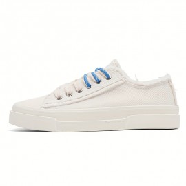 Men's Low-Top Canvas Skate Shoes - Black & White with Yellow Laces, Breathable Fabric Lining & Durable Rubber Sole, Lace-Up Round Toe Casual Sneakers for Streetwear, Sports, Daily Wear - All-Season Comfort