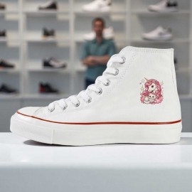 1pc High-Top Canvas Sneakers - Black with White Laces, Floral Pattern, Casual & Sporty Style, All-Season Wear, Lace-Up Closure, Rubber Sole, EVA Insole, Perfect for Hiking, Running & Everyday Use, Casual Footwear | Floral Pattern Sneakers | Durable Footwear