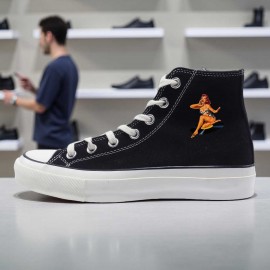 1pc Rockabilly Goddess Print High-Top Sneakers - Retro 50s Pin-Up Design, Non-Slip Rubber Sole & EVA Cushioning, Lace-Up Unisex Casual Shoes for Skateboarding, Outdoor, Gym & Casual Attire - All-Season Comfort (Black)