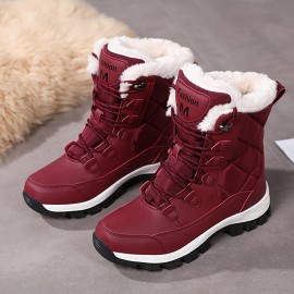 Women's Winter Snow Boots with Plush Collar & TPR Sole - Heavy-Duty Cold-Resistant Round-Toe Hiking Shoes, White & Black for Ice Traction, Warm Trekking Boots for Ice Skating, Snow Walking (Fashionable Outdoor Foot