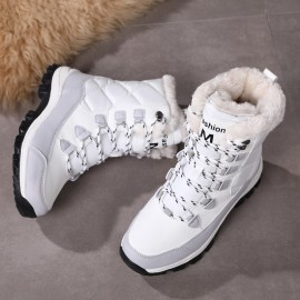 Women's Winter Snow Boots with Plush Collar & TPR Sole - Heavy-Duty Cold-Resistant Round-Toe Hiking Shoes, White & Black for Ice Traction, Warm Trekking Boots for Ice Skating, Snow Walking (Fashionable Outdoor Foot