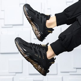 Women's Lightweight Running Shoes - Cushioned EVA Sole, Breathable Low-Top Sneakers in Black/Golden Accents for Gym, Jogging, Everyday - All-Season Sneakers with Arch Support, Gym Footwear, Sleek Design, Supportive Sole, Gym Goers