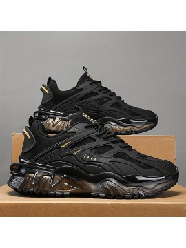 Women's Lightweight Running Shoes - Cushioned EVA Sole, Breathable Low-Top Sneakers in Black/Golden Accents for Gym, Jogging, Everyday - All-Season Sneakers with Arch Support, Gym Footwear, Sleek Design, Supportive Sole, Gym Goers