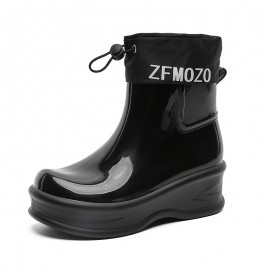 Women'S Chunky Platform Rain Boots with Adjustable Straps - Slip-Resistant PVC Sole, Beige Mid-Calf Outdoor Boots for Rainy Days, Casual & Commuting, Round Toe Design with EVA Cushioned Insole, Rain Gear, Rainy Day Footwear, Minimalist Boot Design, Fabric Lined Interior, Commuting Footwear, Stylish Rainwear, Durable Construction, Slipresistant Footwear, Commuters Rainwear