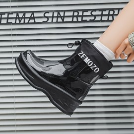 Women'S Chunky Platform Rain Boots with Adjustable Straps - Slip-Resistant PVC Sole, Beige Mid-Calf Outdoor Boots for Rainy Days, Casual & Commuting, Round Toe Design with EVA Cushioned Insole, Rain Gear, Rainy Day Footwear, Minimalist Boot Design, Fabric Lined Interior, Commuting Footwear, Stylish Rainwear, Durable Construction, Slipresistant Footwear, Commuters Rainwear