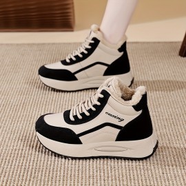 Women'S Lightweight High-Top Sneakers - & Brown Winter Shoes with Cushioned TPU Sole, Lace-Up Closure, Synthetic Cover Upper - All-Season Everyday & Formal Shoes for, Ladies - Easy-clean Minimalist Design, Ladies Sneakers, Casual Footwear