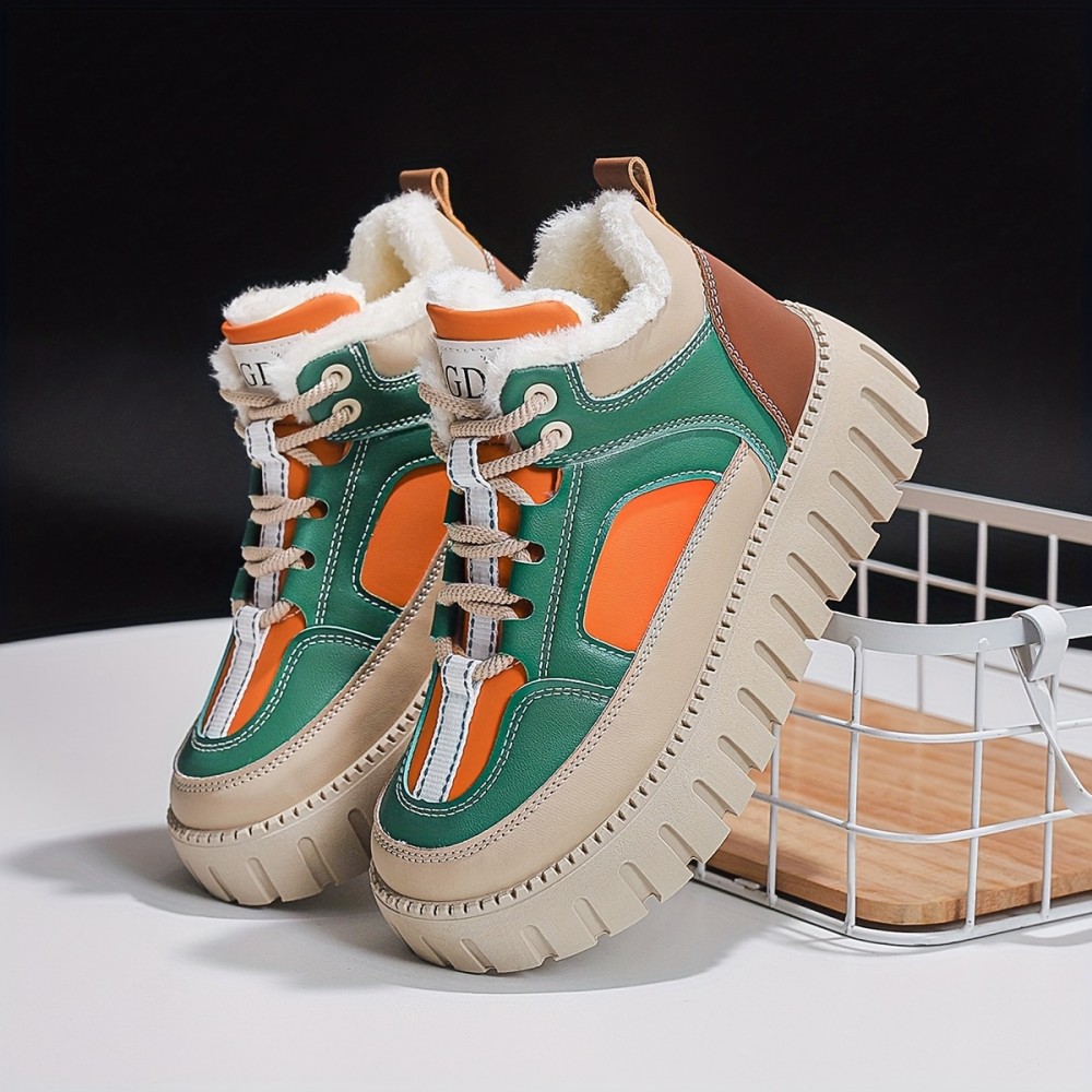 Winter Women'S Warm Shoes with Thick Soles, Height-Increasing, Plush Boots, And Casual Sneakers.