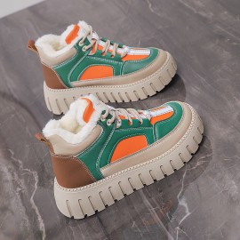 Winter Women'S Warm Shoes with Thick Soles, Height-Increasing, Plush Boots, And Casual Sneakers.