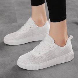 Women'S White Sneakers with Thick Soles, Jacquard Hollow Design, Summer Footwear for Women, Versatile And Casual Sports Shoes in Large Sizes, White Sneaker For Women, Women Shoe/sneaker, Slip On Sneaker For Women, Shoe For Women Wide Width, Casual Shoe For Women, Sneaker For Women On Offer, Shoe For Women Plus Size, Shoe For Women, Women Shoe