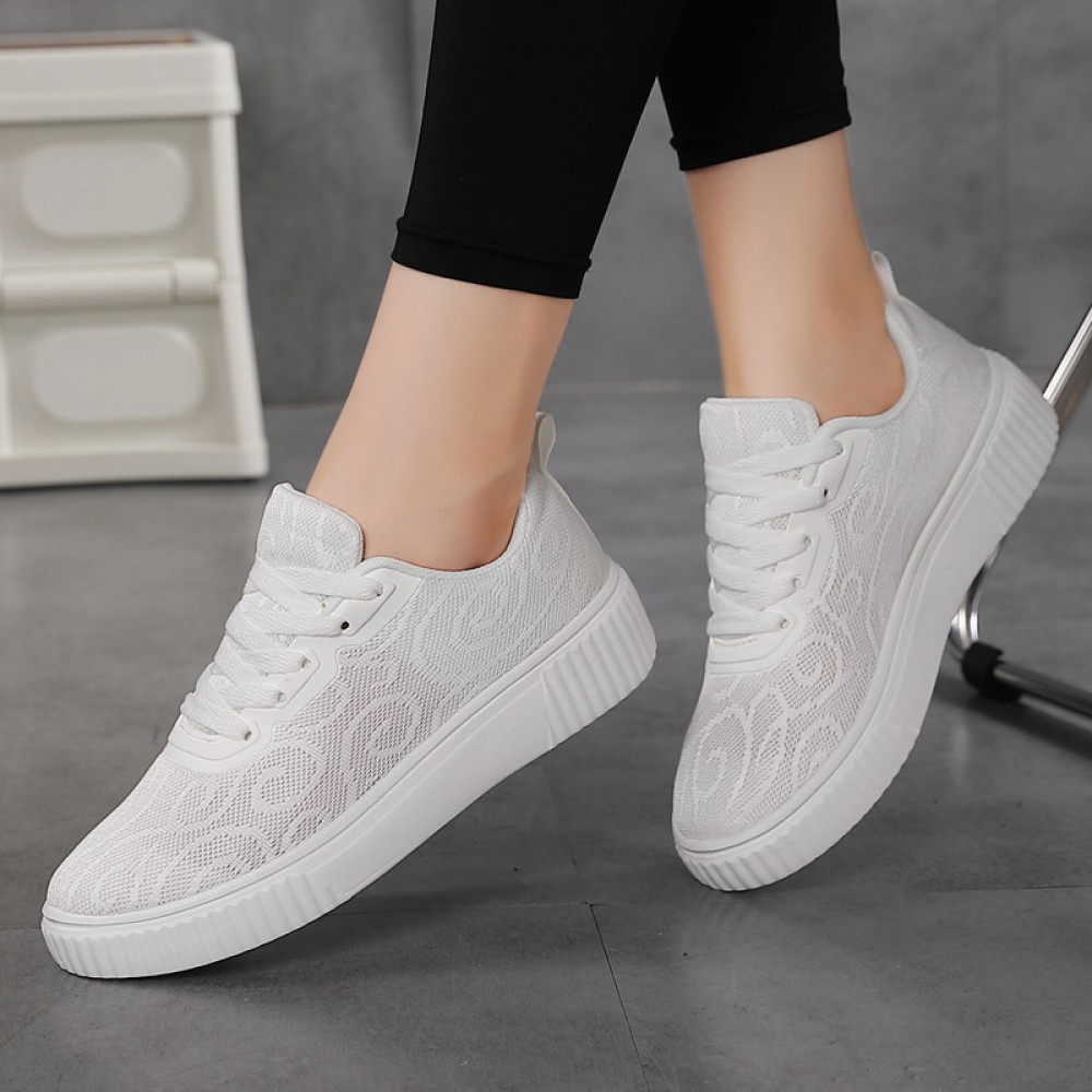 Women'S White Sneakers with Thick Soles, Jacquard Hollow Design, Summer Footwear for Women, Versatile And Casual Sports Shoes in Large Sizes, White Sneaker For Women, Women Shoe/sneaker, Slip On Sneaker For Women, Shoe For Women Wide Width, Casual Shoe For Women, Sneaker For Women On Offer, Shoe For Women Plus Size, Shoe For Women, Women Shoe