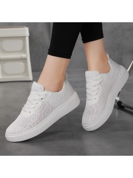 Women'S White Sneakers with Thick Soles, Jacquard Hollow Design, Summer Footwear for Women, Versatile And Casual Sports Shoes in Large Sizes, White Sneaker For Women, Women Shoe/sneaker, Slip On Sneaker For Women, Shoe For Women Wide Width, Casual Shoe For Women, Sneaker For Women On Offer, Shoe For Women Plus Size, Shoe For Women, Women Shoe