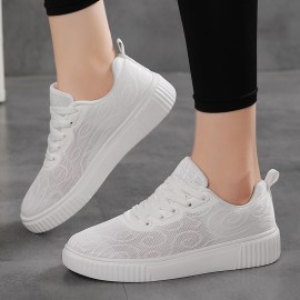 Women'S White Sneakers with Thick Soles, Jacquard Hollow Design, Summer Footwear for Women, Versatile And Casual Sports Shoes in Large Sizes, White Sneaker For Women, Women Shoe/sneaker, Slip On Sneaker For Women, Shoe For Women Wide Width, Casual Shoe For Women, Sneaker For Women On Offer, Shoe For Women Plus Size, Shoe For Women, Women Shoe