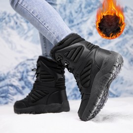 Women's Plush Winter Boots, Warm Lined Ankle Boots with Low Platform and Anti-Slip Sole for Snow Conditions, Black Casual Winter Shoes, Unisex Plus Size Snow Boots