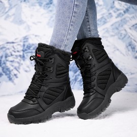 Women's Plush Winter Boots, Warm Lined Ankle Boots with Low Platform and Anti-Slip Sole for Snow Conditions, Black Casual Winter Shoes, Unisex Plus Size Snow Boots