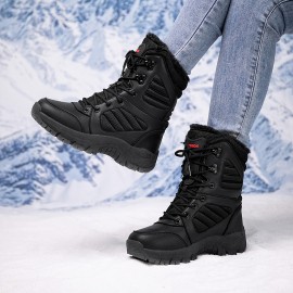 Women's Plush Winter Boots, Warm Lined Ankle Boots with Low Platform and Anti-Slip Sole for Snow Conditions, Black Casual Winter Shoes, Unisex Plus Size Snow Boots