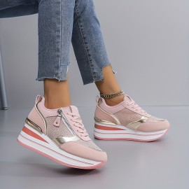 Women'S Breathable Mesh Running Shoes - All-Season Lightweight Sneakers with Thick Cushioned Sole, Synthetic Synthetic Faux Leather Upper & PVC Outsole for Outdoor Road Jogging, Casual Wear, Ladies Sneakers, Jogging Footwear, Stylish Sportswear, Cushioned Support