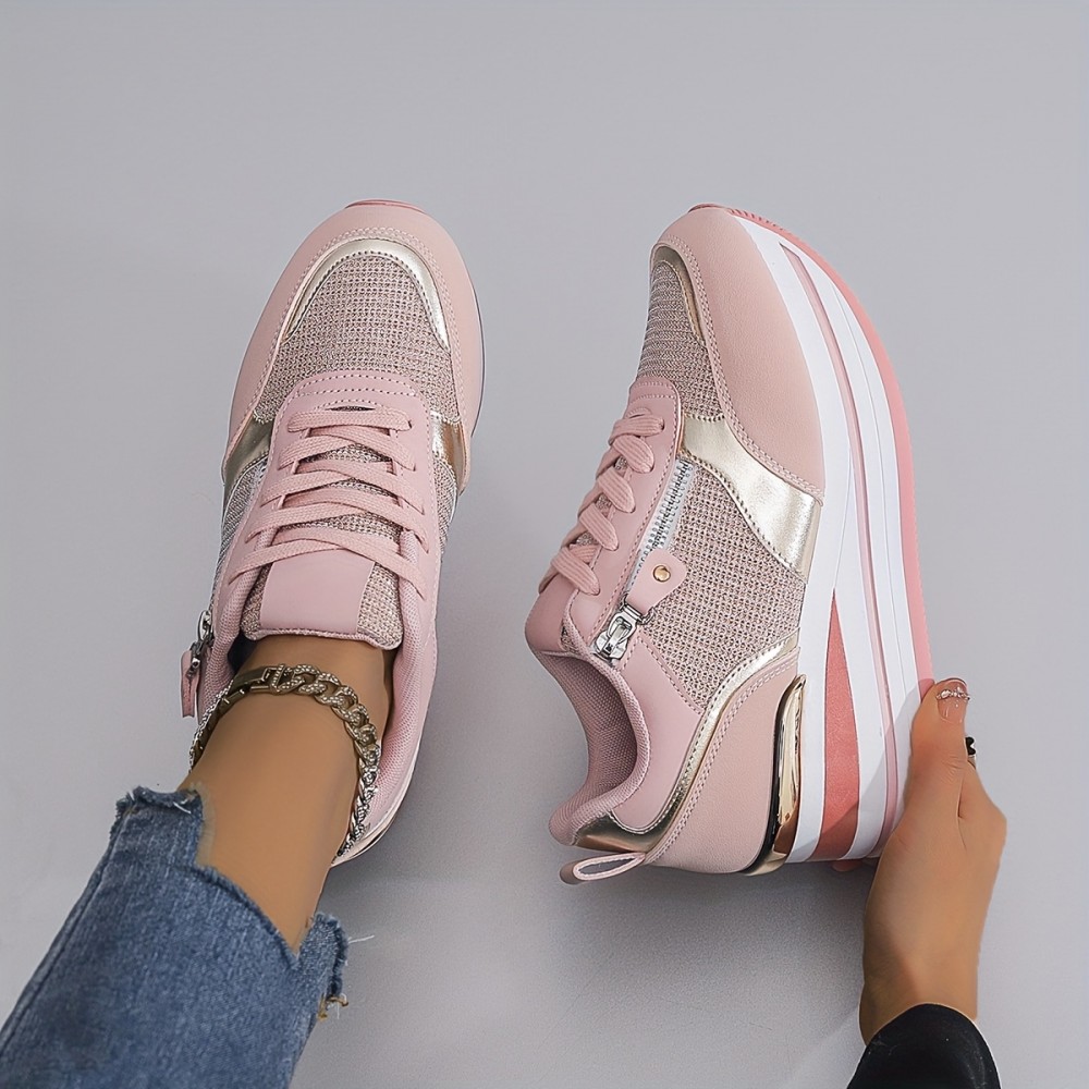 Women'S Breathable Mesh Running Shoes - All-Season Lightweight Sneakers with Thick Cushioned Sole, Synthetic Synthetic Faux Leather Upper & PVC Outsole for Outdoor Road Jogging, Casual Wear, Ladies Sneakers, Jogging Footwear, Stylish Sportswear, Cushioned Support