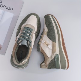 Brown/Beige/Grey/White Women's Lightweight All-Weather Stability Arch Sneaker - Synthetic Fierce Brown/Tan/Grey/Grey-White Traction Tread - Neutral Cushioned PVC Sole - All-Terrain Tread - Lace-Up & Slip-Resistant Outdoor/Running Shoes - All-Season Wear - Synthetic Upper & Arch - Suitable for Hiking, Jogging, Gym - Stability & Comfort Shoes