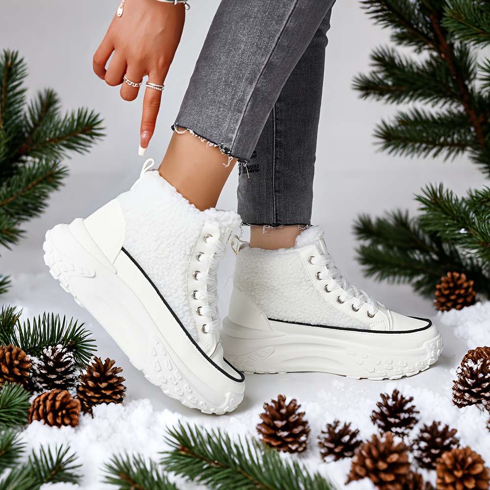 Women'S Winter Snow Boots - Comfortable PU & Fabric Upper, EVA Cushioned Insole, Durable PVC Sole - Stylish Black Sneakers for Outdoor Adventures, Snowboarding & Winter Sports, Snow Shoes, Secure Laceup Closure