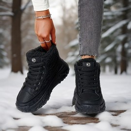 Women'S Winter Snow Boots - Comfortable PU & Fabric Upper, EVA Cushioned Insole, Durable PVC Sole - Stylish Black Sneakers for Outdoor Adventures, Snowboarding & Winter Sports, Snow Shoes, Secure Laceup Closure